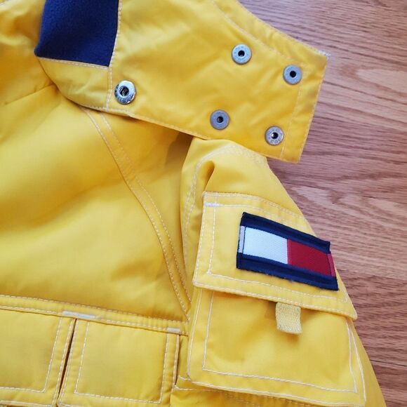 Tommy Hilfiger Jeans Womens Puffer Jacket size S Nautical Yellow Sailing Hood - Picture 3 of 9